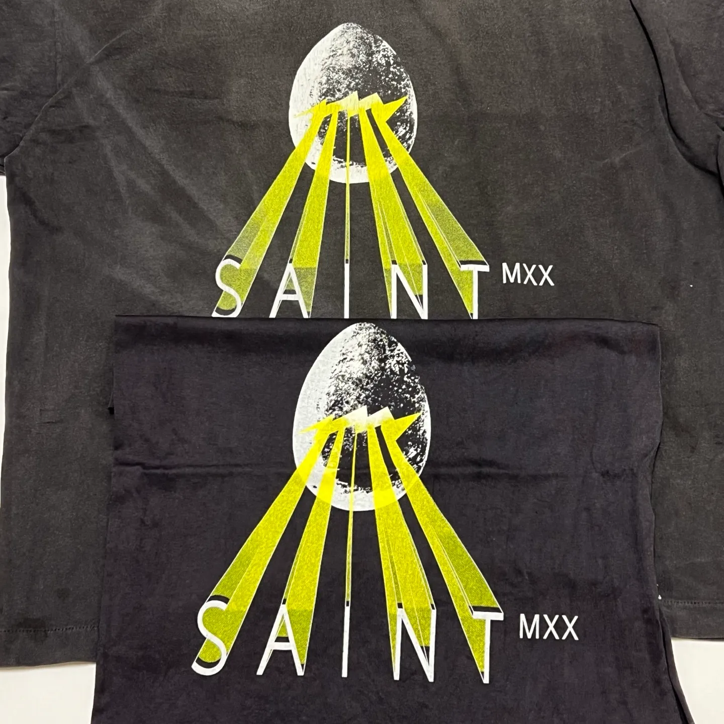 Printing proofing SAINT Mxxxxxx EGG SS TEE/BLK Broken egg shell/SAINT LOGO projection distressed retro short-sleeves Washed black S-XL Correct version Customized co-branded main mark/washed mark/cherub mark Tubular fabric Garment dyeing Rewashing water fading Destruction of graffiti Simulating natural distressed effect